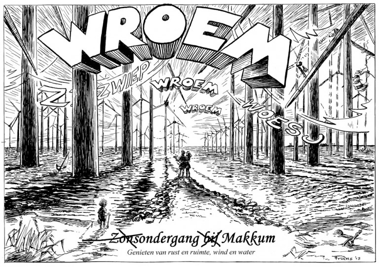 cartoon doembeeld windmolens Makkum