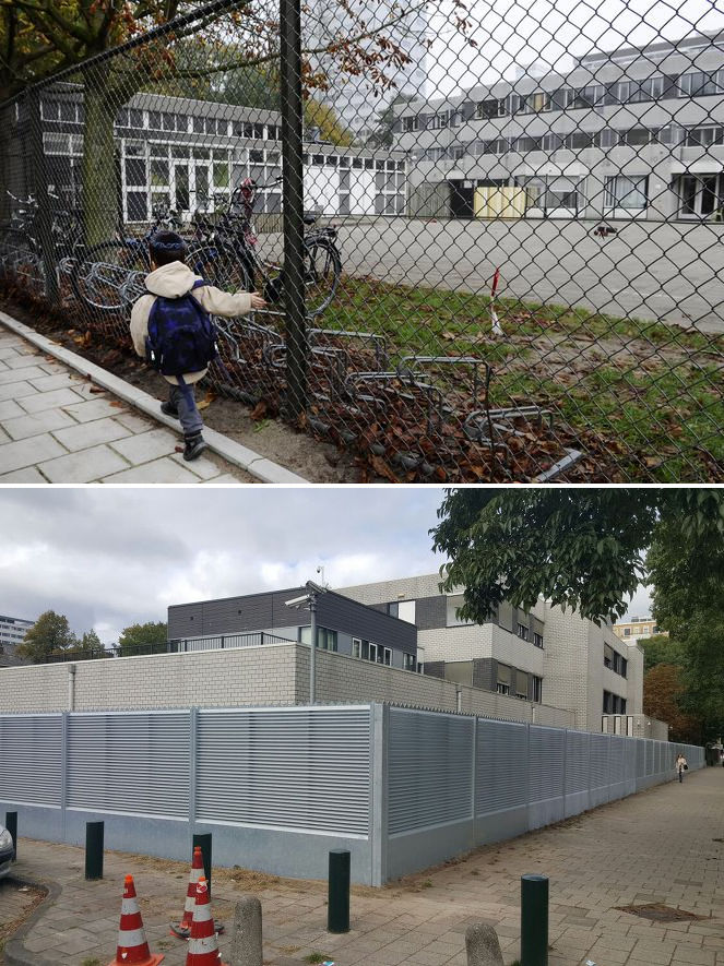 Oude en nieuwe hek om joodse school cheider