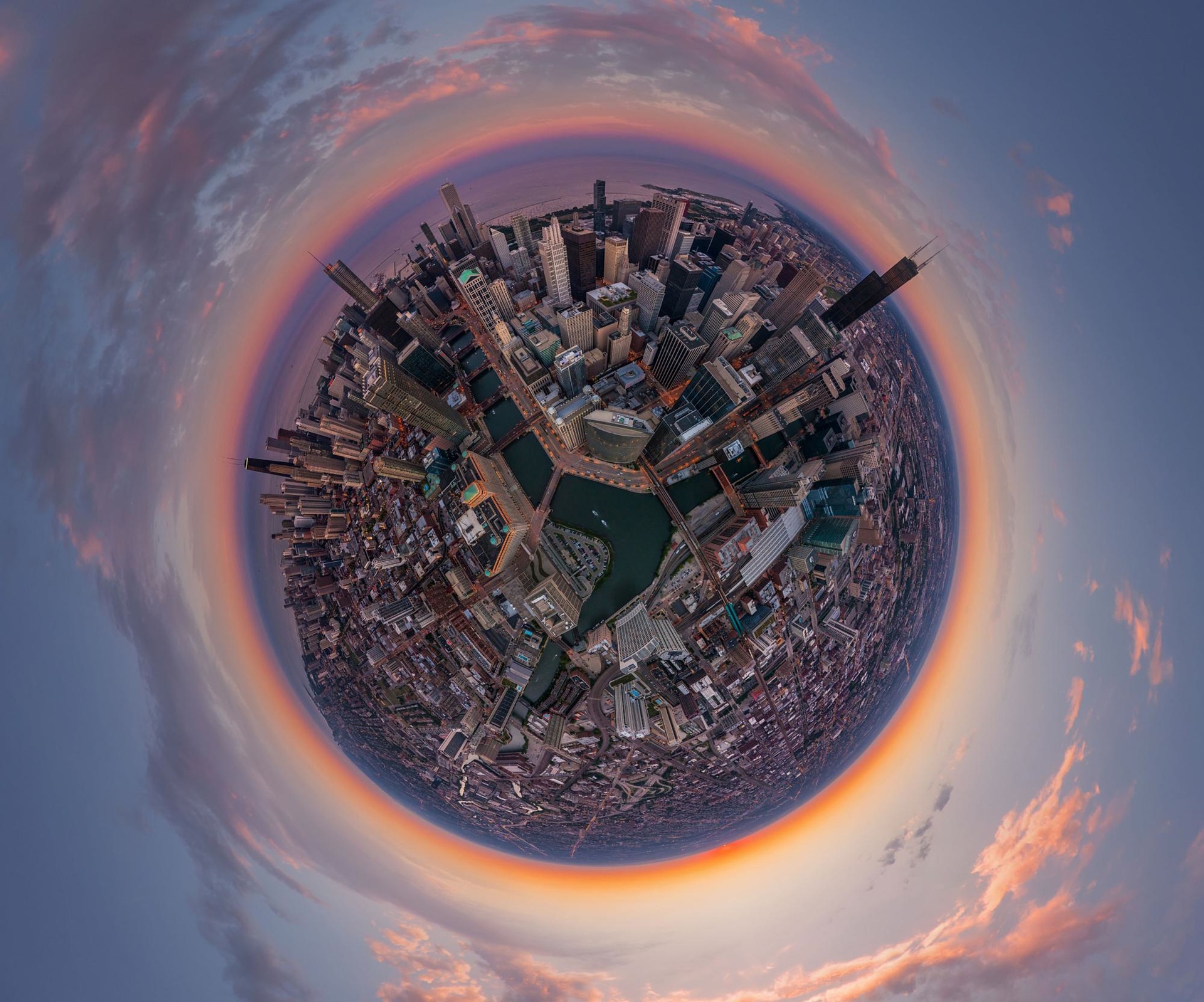 Foto van Airpano met een vissenooglens van Chicago
